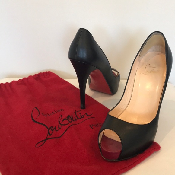 Christian Louboutin Shoes - Christian Louboutin Black Leather Peep Toe Heels